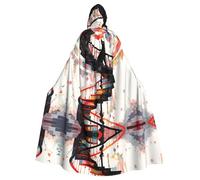 YYHWHJDE Cape à capuche pour adulte avec motif petit chat noir sur l'escalier en colimaçon - Sans fermeture éclair - Confortable pour les fêtes costumées