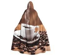 YYHWHJDE Cape à capuche pour adulte imprimée tasse à café et grains de café sans fermeture éclair, confortable et durable pour les jeux de rôle