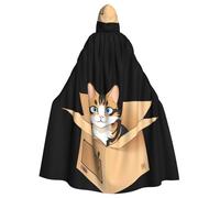 YYHWHJDE Cape à capuche pour adulte Motif chat errant dans une boîte en carton pour jeux de rôle, costumes de scène, fêtes Entretien facile