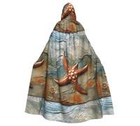 YYHWHJDE Cape à capuche pour adulte Motif étoile de mer dans le sable Pour jeux de rôle, costumes de scène, fêtes Entretien facile