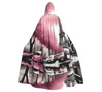 YYHWHJDE Cape à capuche pour adulte Motif Paris Street Tour Eiffel Rose Motif floral Sans fermeture éclair Confortable pour les fêtes costumées