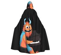 YYHWHJDE Cape à capuche pour adulte Motif petit monstre jouant du piano, pour jeux de rôle, costumes de scène, fêtes, entretien facile