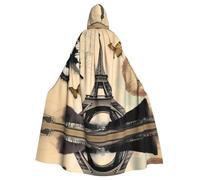 YYHWHJDE Cape à capuche pour adulte Motif Tour Eiffel Paris et papillon Sans fermeture éclair, confortable et durable pour jouer de rôle