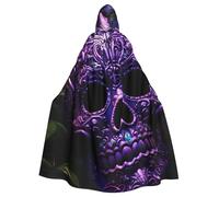 YYHWHJDE Cape à capuche pour adulte sans fermeture éclair, confortable et durable pour jeux de rôle Violet Floser and Sugar Horror Skull Printed Halloween