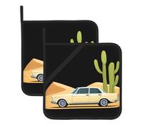 YYHWHJDE Car in the desert Picture Lot de 2 dessous de plat isolants carrés pour isolation thermique lors du retrait du couvercle, micro-ondes, four et barbecue en plein air