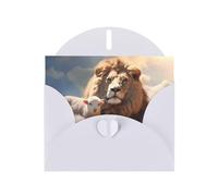 YYHWHJDE Carte de vœux blanche agneau avec un lion sur les nuages pour Noël, anniversaire d'enfant, Saint-Valentin et invitation à une fête