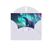 YYHWHJDE Carte de vœux blanche avec imprimé ours polaire aurore boréale pour Noël, anniversaire d'enfant, Saint-Valentin et invitation à une fête