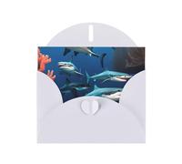 YYHWHJDE Carte de vœux blanche avec imprimé requin sous-marin corail pour Noël, anniversaire d'enfant, Saint-Valentin et invitation à une fête