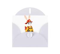 YYHWHJDE Carte de vœux blanche avec motif de lapin pompier pour fête d'anniversaire festive