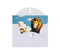 YYHWHJDE Carte de vœux blanche avec motif lion sur les nuages, idéale pour la Saint-Valentin, un anniversaire de mariage et des invitations de fête