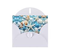 YYHWHJDE Carte de vœux blanche avec motif océan, mer, plage, coquillages, étoile de mer, bleu pour Noël, anniversaire d'enfant, Saint-Valentin et invitation à une fête