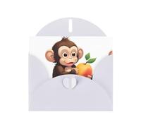 YYHWHJDE Carte de vœux blanche avec motif petit singe mangeant une pêche pour fête d'anniversaire festive