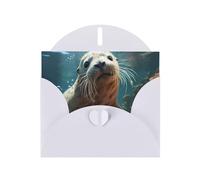 YYHWHJDE Carte de vœux blanche avec motif phoque dans l'eau pour Noël, anniversaire d'enfant, Saint-Valentin et invitation à une fête
