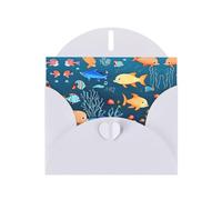 YYHWHJDE Carte de vœux blanche bleue avec motif de poisson sous-marin pour Noël, anniversaire d'enfant, Saint-Valentin et invitation à une fête