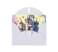 YYHWHJDE Carte de vœux blanche imprimée château de conte de fées pour Noël, anniversaire d'enfant, Saint-Valentin et invitation à une fête