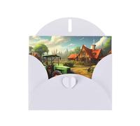 YYHWHJDE Carte de vœux blanche Motif ferme de tracteur pour fête d'anniversaire festive