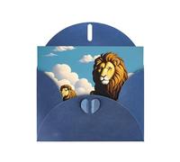 YYHWHJDE Carte de vœux bleue agneau avec un lion sur les nuages, parfaite pour la Saint-Valentin, un anniversaire de mariage et des invitations de fête