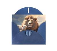 YYHWHJDE Carte de vœux bleue agneau avec un lion sur les nuages pour Noël, anniversaire d'enfant, Saint-Valentin et invitation à une fête