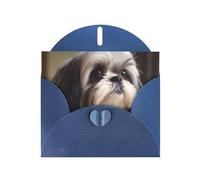 YYHWHJDE Carte de vœux bleue avec imprimé chien Shih Tzu pour Noël, anniversaire d'enfant, Saint-Valentin et invitation à une fête