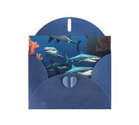 YYHWHJDE Carte de vœux bleue avec imprimé requin sous-marin corail pour Noël, anniversaire d'enfant, Saint-Valentin et invitation à une fête