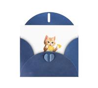YYHWHJDE Carte de vœux bleue avec motif chaton mangeant des chips de pommes de terre pour Noël, anniversaire d'enfant, Saint-Valentin et invitation à une fête
