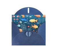 YYHWHJDE Carte de vœux bleue avec motif de poisson sous-marin pour Noël, anniversaire d'enfant, Saint-Valentin et invitation à une fête