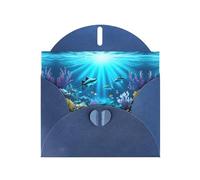YYHWHJDE Carte de vœux bleue avec motif de rayons de corail sous-marins pour fête d'anniversaire festive