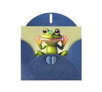 YYHWHJDE Carte de vœux bleue avec motif grenouille faisant du yoga pour Noël, un anniversaire d'enfant, la Saint-Valentin et une invitation à une fête