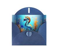 YYHWHJDE Carte de vœux bleue avec motif hippocampe corail, parfaite pour la Saint-Valentin, un anniversaire de mariage et des invitations de fête