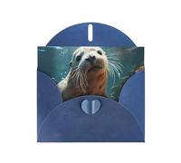 YYHWHJDE Carte de vœux bleue avec motif phoque dans l'eau pour Noël, anniversaire d'enfant, Saint-Valentin et invitation à une fête