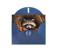 YYHWHJDE Carte de vœux bleue avec motif raton laveur dans l'arbre d'automne pour Noël, anniversaire d'enfant, Saint-Valentin et invitation à une fête