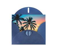 YYHWHJDE Carte de vœux bleue coucher de soleil océan avec palmiers tropicaux crépusculaires Motif paysage crépusculaire Parfait pour la Saint-Valentin, anniversaire de mariage et invitations de fête
