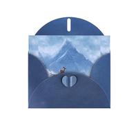 YYHWHJDE Carte de vœux bleue motif cerf sous la montagne enneigée pour Noël, anniversaire d'enfant, Saint-Valentin et invitation à une fête