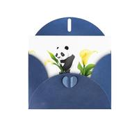 YYHWHJDE Carte de vœux bleue motif panda cueillant des lys calla pour fête d'anniversaire festive invitation