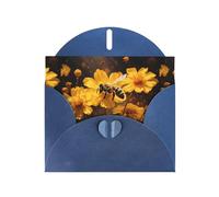 YYHWHJDE Carte de vœux bleue Motif petite abeille avec fleur jaune pour Noël, anniversaire d'enfant, Saint-Valentin et invitation à une fête