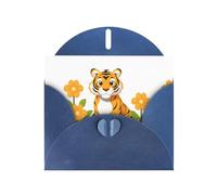 YYHWHJDE Carte de vœux bleue motif tigre dans le jardin fleuri pour fête d'anniversaire festive invitation