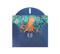YYHWHJDE Carte de vœux bleue motif tortue pieuvre motif océan pour fête d'anniversaire festive invitation