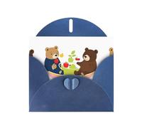 YYHWHJDE Carte de vœux bleue Personnes dans des tasses à thé Motif ours et pomme pour fête d'anniversaire festive Invitation
