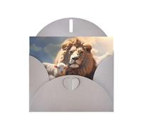 YYHWHJDE Carte de vœux grise agneau avec un lion sur les nuages pour Noël, anniversaire d'enfant, Saint-Valentin et invitation à une fête