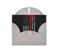 YYHWHJDE Carte de vœux grise avec hache de pompier, motif drapeau rouge, parfaite pour la Saint-Valentin, un anniversaire de mariage et des invitations de fête