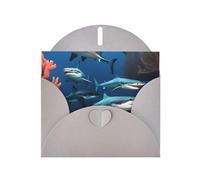 YYHWHJDE Carte de vœux grise avec imprimé requin sous-marin corail pour Noël, anniversaire d'enfant, Saint-Valentin et invitation à une fête