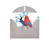 YYHWHJDE Carte de vœux grise Oiseau rouge sur un tronc d'arbre bleu pour Noël, anniversaire d'enfant, Saint-Valentin et invitation à une fête