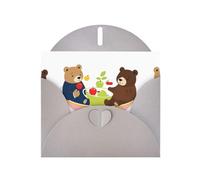 YYHWHJDE Carte de vœux grise Personnes dans des tasses à thé Motif ours et pomme pour fête d'anniversaire festive Invitation