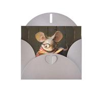 YYHWHJDE Carte de vœux grise « Petite souris lisant un livre » pour Noël, un anniversaire d'enfant, la Saint-Valentin et une invitation à une fête