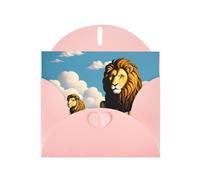 YYHWHJDE Carte de vœux rose agneau avec un lion sur les nuages, parfaite pour la Saint-Valentin, anniversaire de mariage et invitations de fête