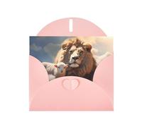 YYHWHJDE Carte de vœux rose agneau avec un lion sur les nuages pour Noël, anniversaire d'enfant, Saint-Valentin et invitation à une fête