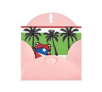 YYHWHJDE Carte de vœux rose avec drapeau de Porto Rico, grenouille, palmiers, pour fête d'anniversaire festive, invitation