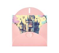YYHWHJDE Carte de vœux rose avec imprimé château de conte de fées pour Noël, anniversaire d'enfant, Saint-Valentin et invitation à une fête