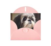 YYHWHJDE Carte de vœux rose avec imprimé chien Shih Tzu pour Noël, anniversaire d'enfant, Saint-Valentin et invitation à une fête