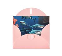 YYHWHJDE Carte de vœux rose avec imprimé requin sous-marin corail pour Noël, anniversaire d'enfant, Saint-Valentin et invitation à une fête
